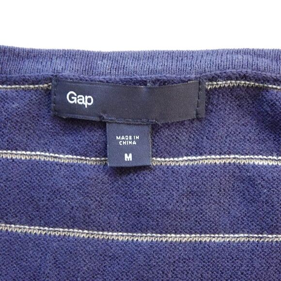 Gap Knit Top Navy Blue White Pinstripe Button Front Short Sleeve Tunic Womens M - Picture 4 of 10